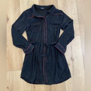 Dear John Dress Women’s Size Large Black Vegan Suede Red Piping Belted Western